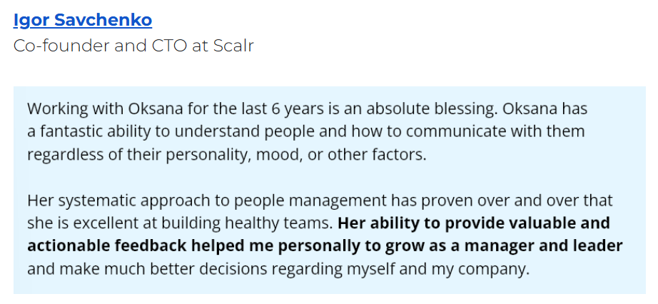 Client feedback
