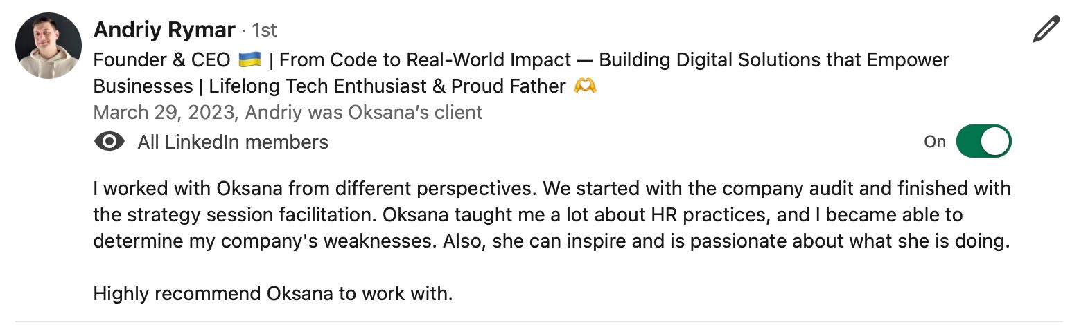 Client feedback